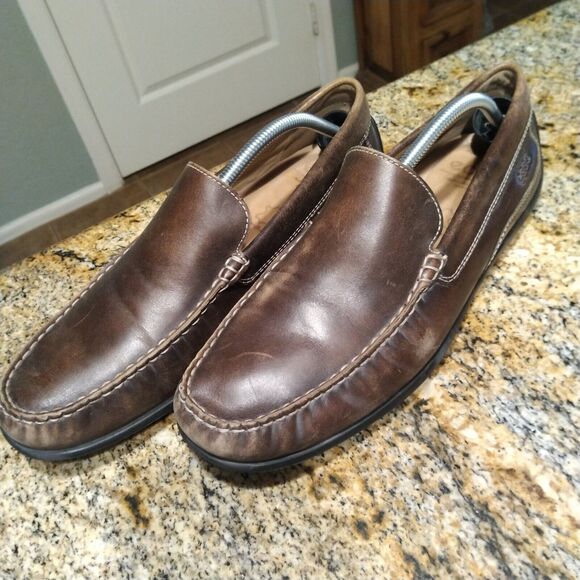 ECCO Classic Men's Brown Leather Moc Toe Slip On Casual Loafers Shoes Sz 11.5 US - Picture 1 of 13